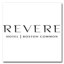 Logo of revere hotel boston common, featuring bold, capitalized letters "revere" with "hotel | boston common" in smaller type below.