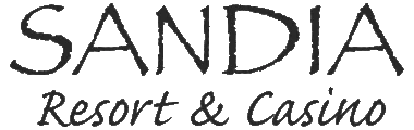 Logo of sandia resort & casino featuring stylized, casual script in dark gray on a transparent background. the word "sandia" is prominently displayed above smaller text saying "resort & casino".