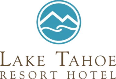 Logo of lake tahoe resort hotel featuring a stylized blue circle with a white mountain and wave design, accompanied by the hotel name in brown text below.