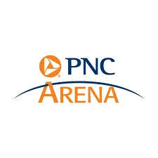 Logo of pnc arena featuring an abstract orange and blue design above the stylized text "pnc arena" in orange and blue, symbolizing motion and energy.