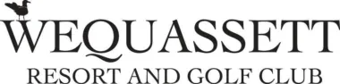 Logo of wequassett resort and golf club featuring a stylized black text and a silhouette of a bird on the left side.