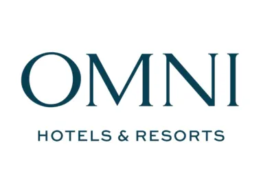 Logo of omni hotels & resorts in dark blue, featuring the word "omni" in large capital letters above smaller text "hotels & resorts.