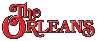 Logo of "the orleans" featuring ornate red and white stylized text on a transparent background.