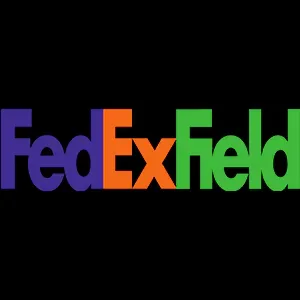 The logo for fedex field, featuring the word "fedex" in purple and "field" in green, each letter distinctively colored in multiple shades.